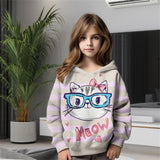 2-12T Kid Girl Cat 3D Digital Print Casual Hoodie