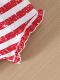 Summer Baby Girl Fringed Short-sleeved Splicing Independence Day 3 Pcs Set Outfits