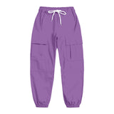 2-10T Kid Girl Solid Pockets Drawstring Overalls Trousers Pants