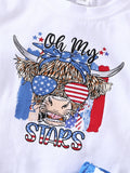 Summer Baby Girl Fringed Short-sleeved Splicing Independence Day 3 Pcs Set Outfits