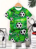 2-12T Kid Baby Boy Summer Sports Set Football 3D Printed Quick-drying 2 Pcs Set