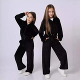 4-12Y Kid Girl Autumn Winter Sports Velvet  Casual Suit 2 Pcs Set