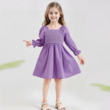 Kid Baby Girl Square Collar Lantern Sleeves Ruffled Large Hem High-waisted Dresses