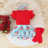 Baby Girl Summer Letter Printed Short Sleeve Printed Independence Day 3 Pcs Set