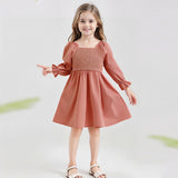 Kid Baby Girl Square Collar Lantern Sleeves Ruffled Large Hem High-waisted Dresses