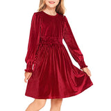 Kid Girl Long Sleeve Velvet  Autumn Winter Retro Princess Dresses