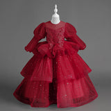 3-12T Kid Girls Host Catwalk Piano Performance Flower Wedding Dresses