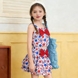Kid Girls Summer US Independence Day Sleeveless Bow Camisole Short 2 Pcs/set
