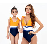 Parent-child Swimsuit New Striped Color Matching One-piece Bikini Mother and Daughter Swimsuit