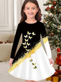 New Christmas Girls Christmas Theme Printed Crew Neck Dress