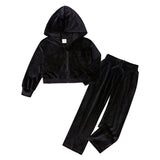 1-12T Kid Girl Autumn Winter Casual Velvet Hooded Solid Suit 2 Pcs Set