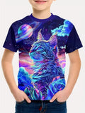 Kid Boy Fashion Cartoon Space Astronaut Summer Short Sleeve T-shirt Tops