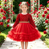 2-6Y Kid Baby Girls Birthday Banquet Red Host Piano Performance Princess Dresses