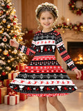 3-12Y Kid Girl Christmas Autumn Long-sleeved 3D Printing Dresses