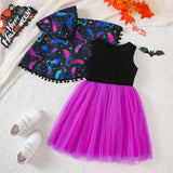 New Girls' Halloween Cape Mesh Puffy Dress 2-piece Set