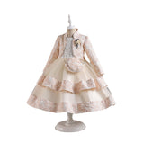 3-10T Kid Girl Long-sleeved Autumn Winter Banquet Performance Dresses
