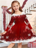 Christmas Crew Neck Dress Girls Korean Version Fashion Foreign Style Long Sleeve Snowflake