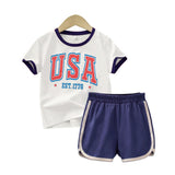 Kid Baby Boy Girl Trendy Casual  Independence Day Short Sleeves  Shorts 2 Pcs Set