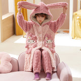 Kid Girls Autumn Winter Coral Plush Thickened Nightgown Pajamas