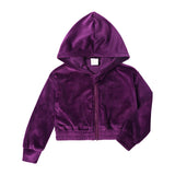 1-12T Kid Girl Autumn Winter Casual Velvet Hooded Solid Suit 2 Pcs Set