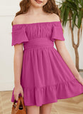 Kid Girl Summer Solid Halter Pleated Casual Dress
