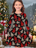 New Christmas Girls Christmas Theme Printed Crew Neck Dress