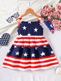 Independence Day Baby Girls Striped Star Milk Silk Printed Splicing Dress