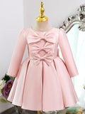 Kid Girl Banquet Pink Bow Princess Long Sleeves Dresses