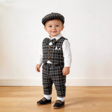 Baby Boy Autumn Long-sleeved Fart Bow Tie Plaid 5 Pcs Set
