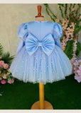 Kid Baby Girls Blue Fluffy Yarn Long Sleeve Princess Dress