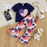 Kid Baby Girl American Independence Day Star Printing Short Sleeve Flared 2 Pcs Set