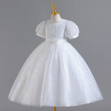 3-12T Kid Girls Host Piano Performance Sequined Mesh Fluffy Princess Dresses