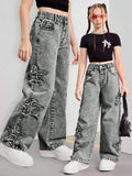 7-12Y Teen Kid Girl Star Decorated Hip Hop Jeans Pants