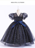 4-14T Kid Girls Bubble Sleeve Multicolor Wedding Performance Princess Dress
