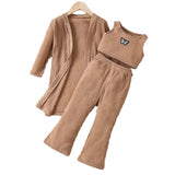 INS Girls Autumn Fashion Vest Pants Solid Color Long Sleeve Jacket Children's Casual Fashion Suit