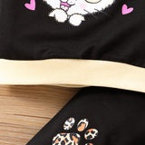 1-6Y Kid Baby Girls Suit Crew Neck Cartoon Leopard Print 2 Pcs Set