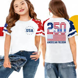 Kid Girl Independence Day American Flag Print Short Sleeve Loose T-shirt Tops