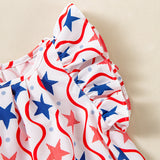 Independence Day Kid Baby Girls  Print Star Flying Sleeve Party Dress