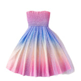 Kid Girls Suspender Mesh Gradual  Rainbow Casual Dress