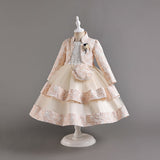 3-10T Kid Girl Long-sleeved Autumn Winter Banquet Performance Dresses