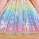 Kid Girl Unicorn Mesh Cartoon Super Fashionable Dress