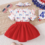 Independence Day Kid Baby Girl Sweet Bow Print Short-sleeved  Dresses