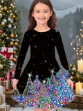 New Christmas Girls Christmas Theme Printed Crew Neck Dress