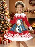 3-12Y Kid Girl Christmas Long Sleeve 3D Printed Dresses