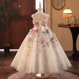2-12T Kid Baby Girls Flower Show Piano Performance Princess Dress