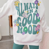 INS Girls Girls Floral and Slogan Pattern Shoulder Pullover and Flared Pants Two-piece Set
