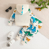 Kid Baby Boys Dinosaur Print Hooded Dinosaur Print 2 Pcs Sets