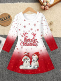 3-12Y Kid Girls Long Sleeve 3D Printed Christmas Casual Dresses