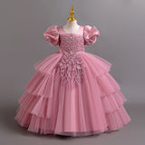 Kid Girls Irregular Bubble Sleeve Princess Wedding Dresses