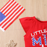 Kid Baby Girl Suit Summer Alphabet Flying Sleeve Independence Day Flag 2 Pcs Set